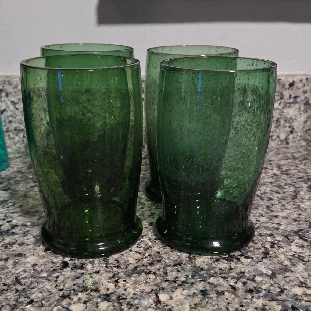 Vintage Set of 4 Dansk Kobenstyle Green Seed Bubble Glass 16oz Highball Glasses